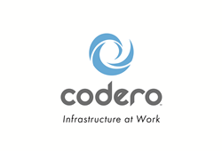 Blue Swirl that represents Codero's logo. "Codero. Infrastructure at Work"