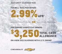An advertisement for a cash allowance on the 2022 Chevrolet Silverado