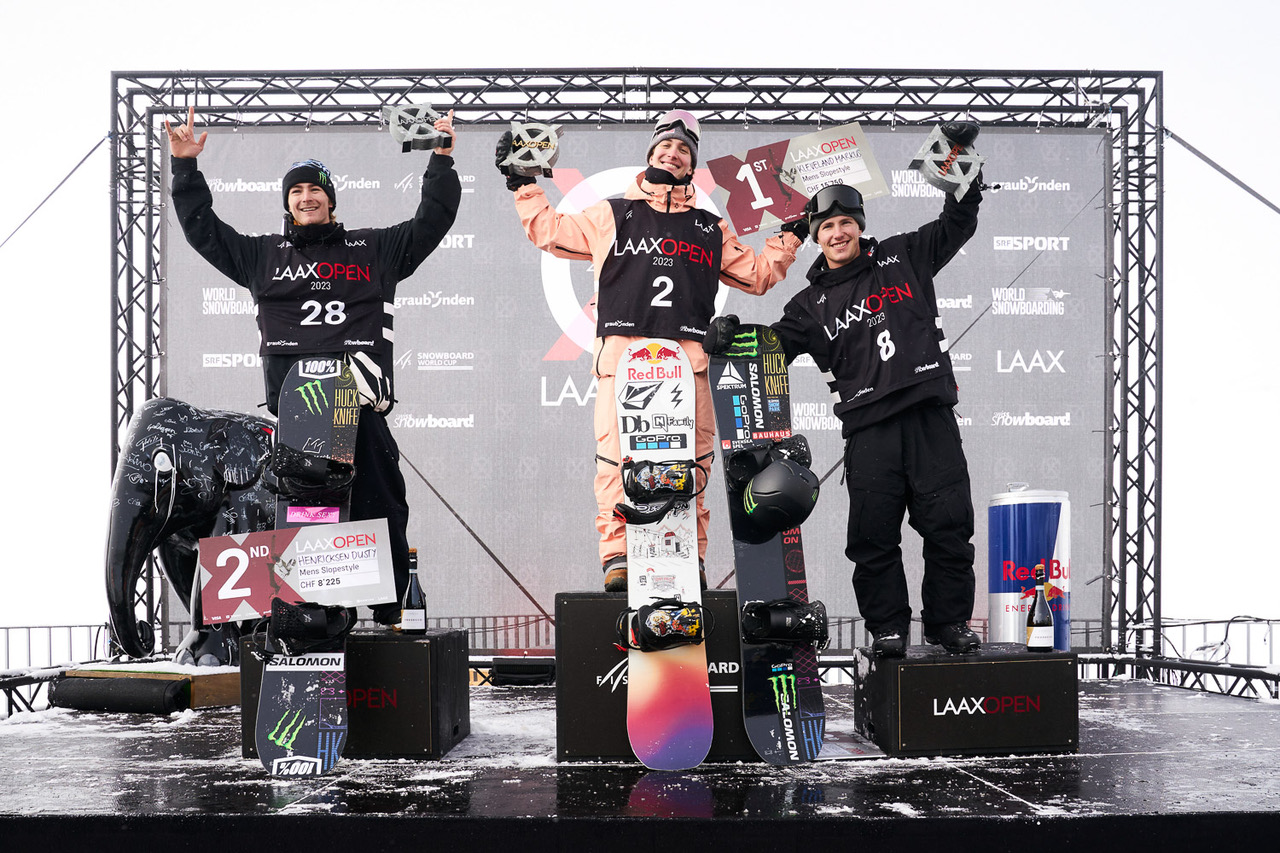 Monster Energy's Dusty Henricksen Finishes in Second Place and Sven Thorgren Claims Third Place in Men’s Snowboard Slopestyle at Laax Open 2023