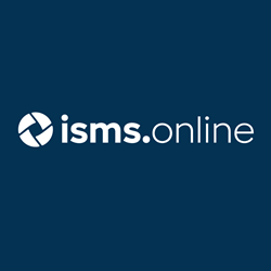 ISMS.online logo in white on blue background