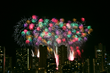 Pyrotechnic blooms light up the Honolulu skyline from the Nagaoka Fireworks Show above Waikiki Beach.