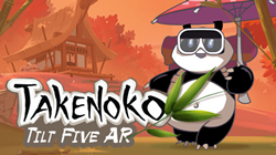 Image of cartoon panda from Takenoko game wearing Tilt Five augmented reality glasses.
