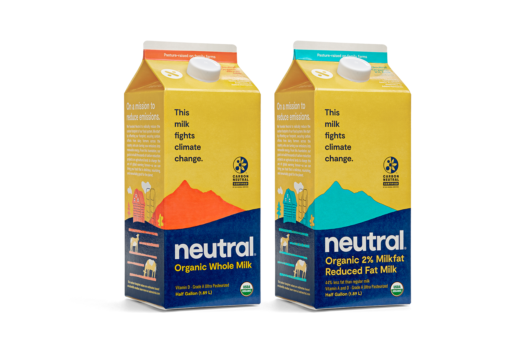 Neutral whole and 2% milk