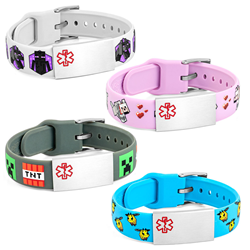 Minecraft Medical ID Bracelets for Kids and Adults