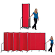 A woman with a red room divider