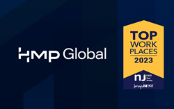 Logos for HMP Global and Top Workplaces Award