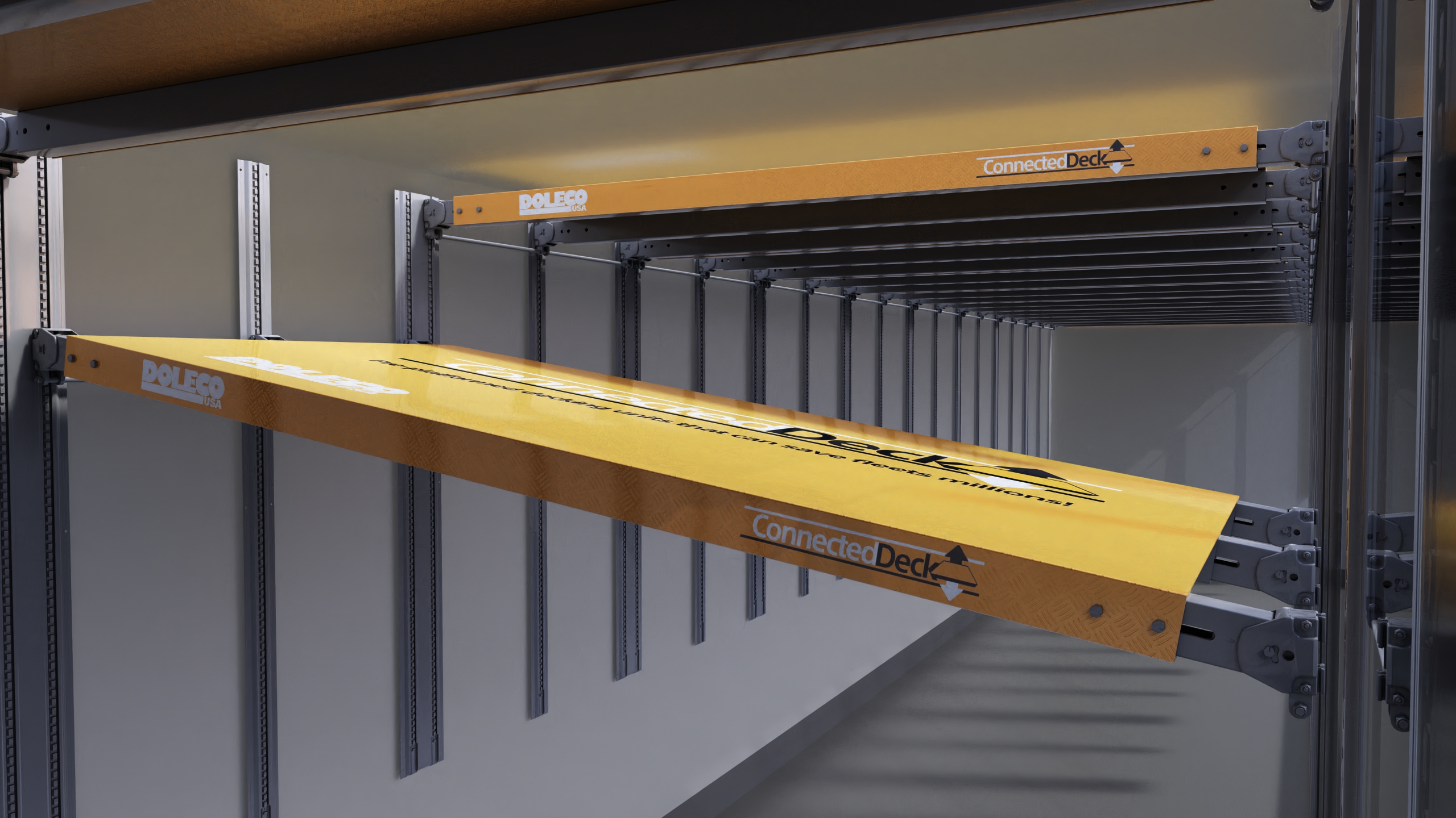 Doleco’s LayerLok XP can be installed with structural-grade adhesives with three times the strength of riveted tracks, without penetrating and compromising trailer walls.