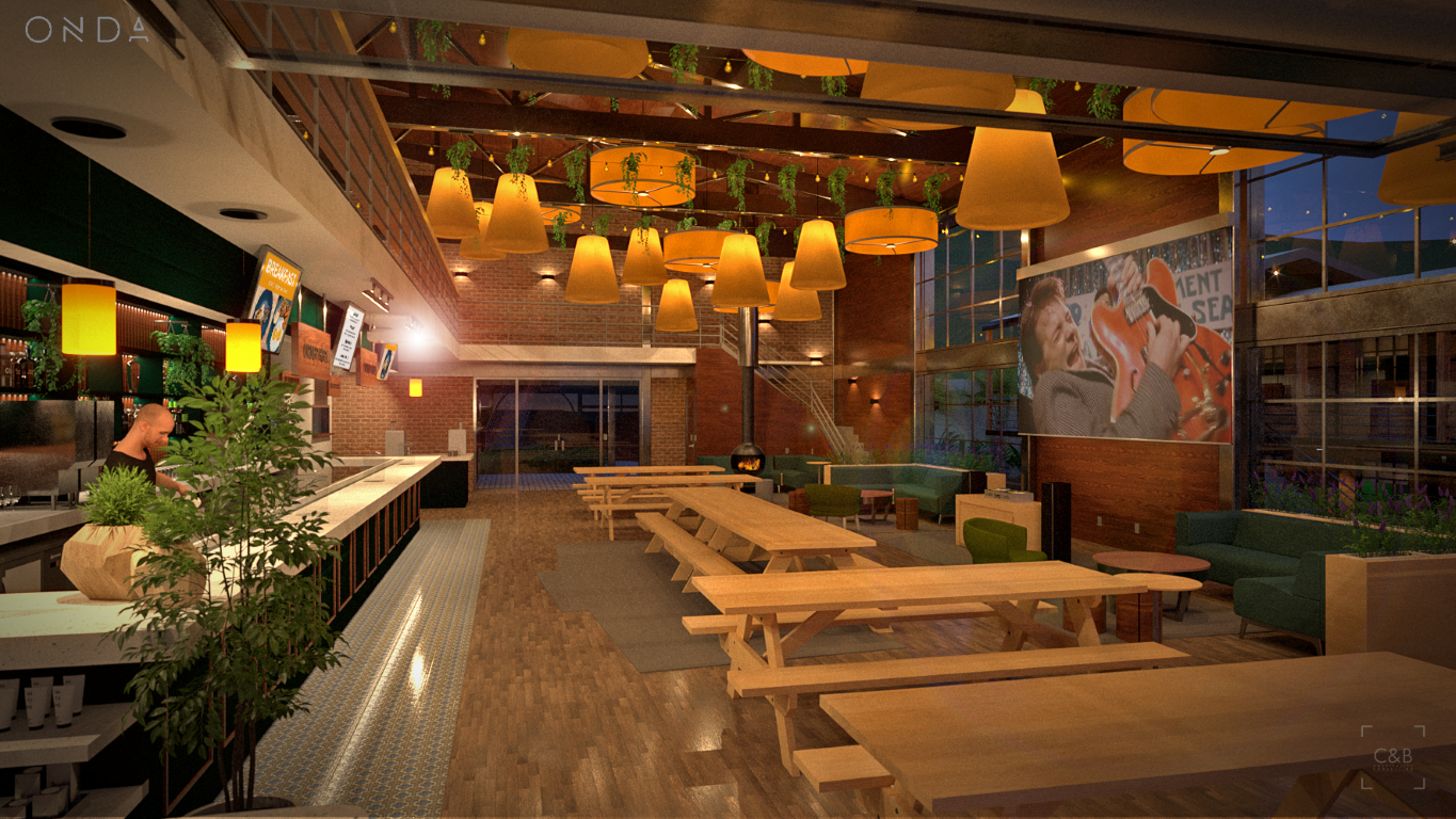 Interior of ONDA Monteverde’s bar and restaurant building.