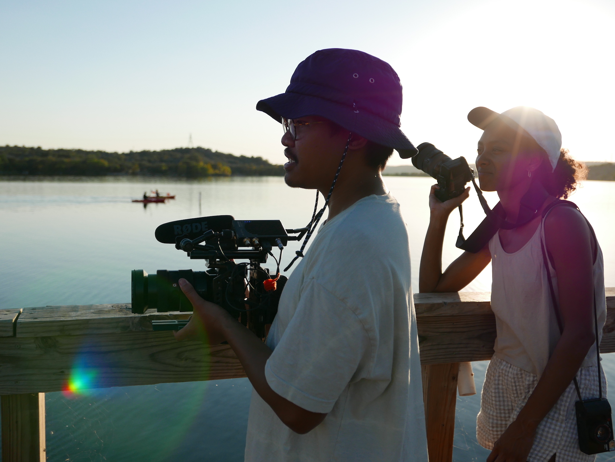 Hometeam Filmmakers Peter Longno (left) and Sanetra Longno (right) on a shoot in Texas