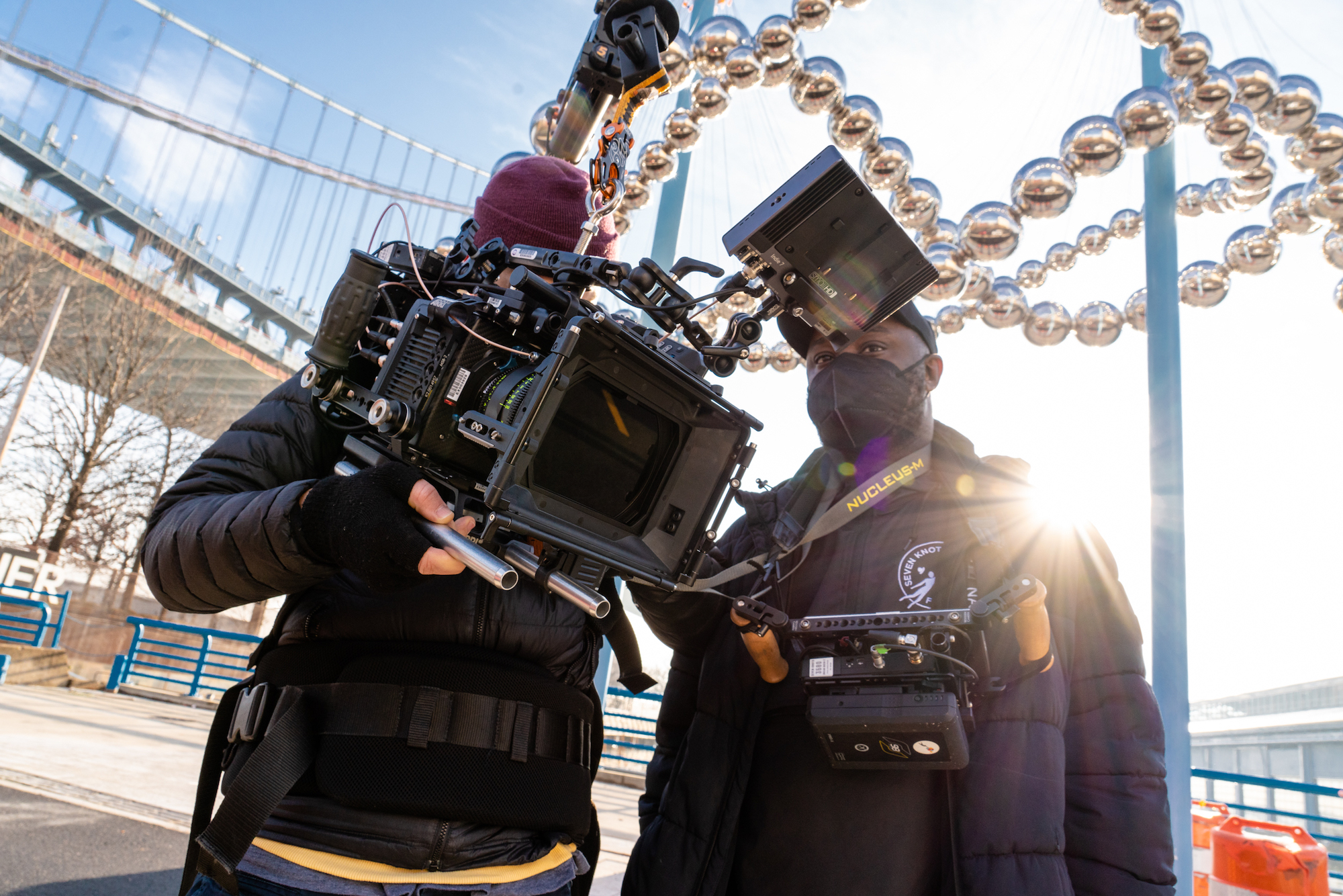 Hometeam Filmmakers Collin Welch (left) and Biron Shockley (right) on location in Philadelphia, Pennsylvania