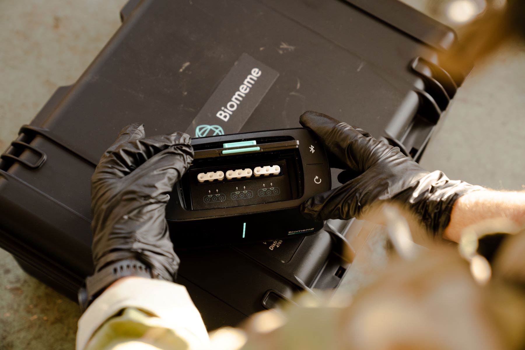 Biomeme Franklin Thermocycler in use in the field. Photography by Margo Reed Studio.