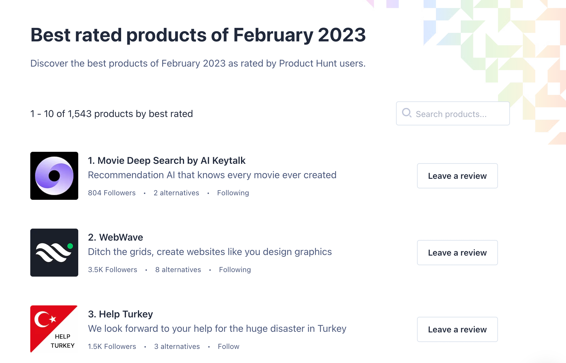 Movie Deep Search was named #1 best-rated product in February 2023 on Product Hunt