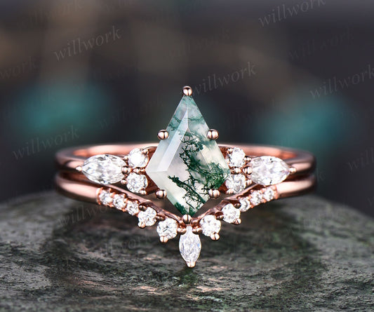 moss agate engagement ring sets
