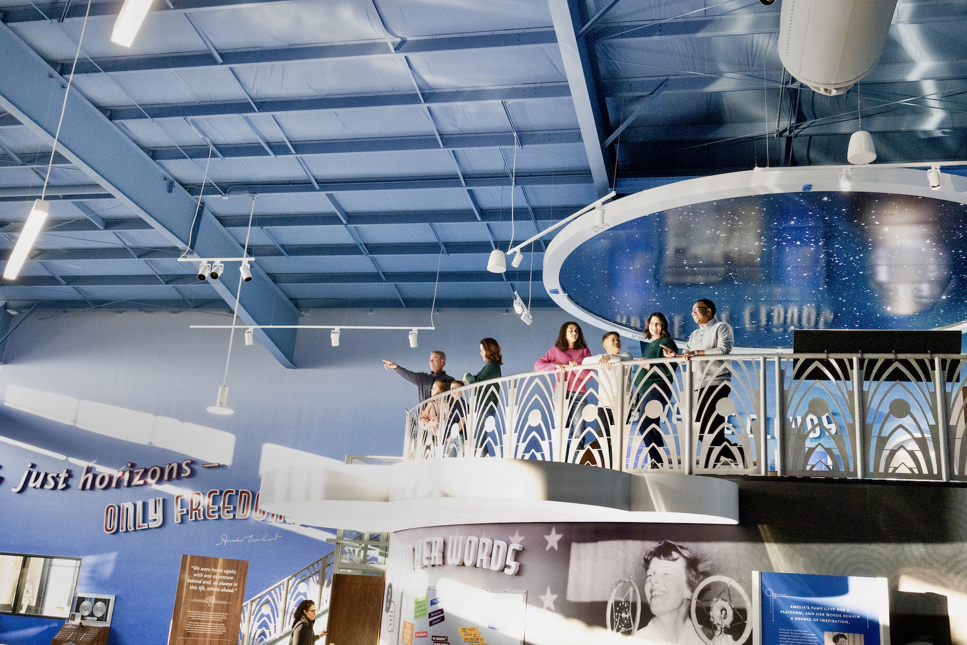 On the Museum’s mezzanine, visitors go "above the clouds" to discover how Amelia navigated the sky.