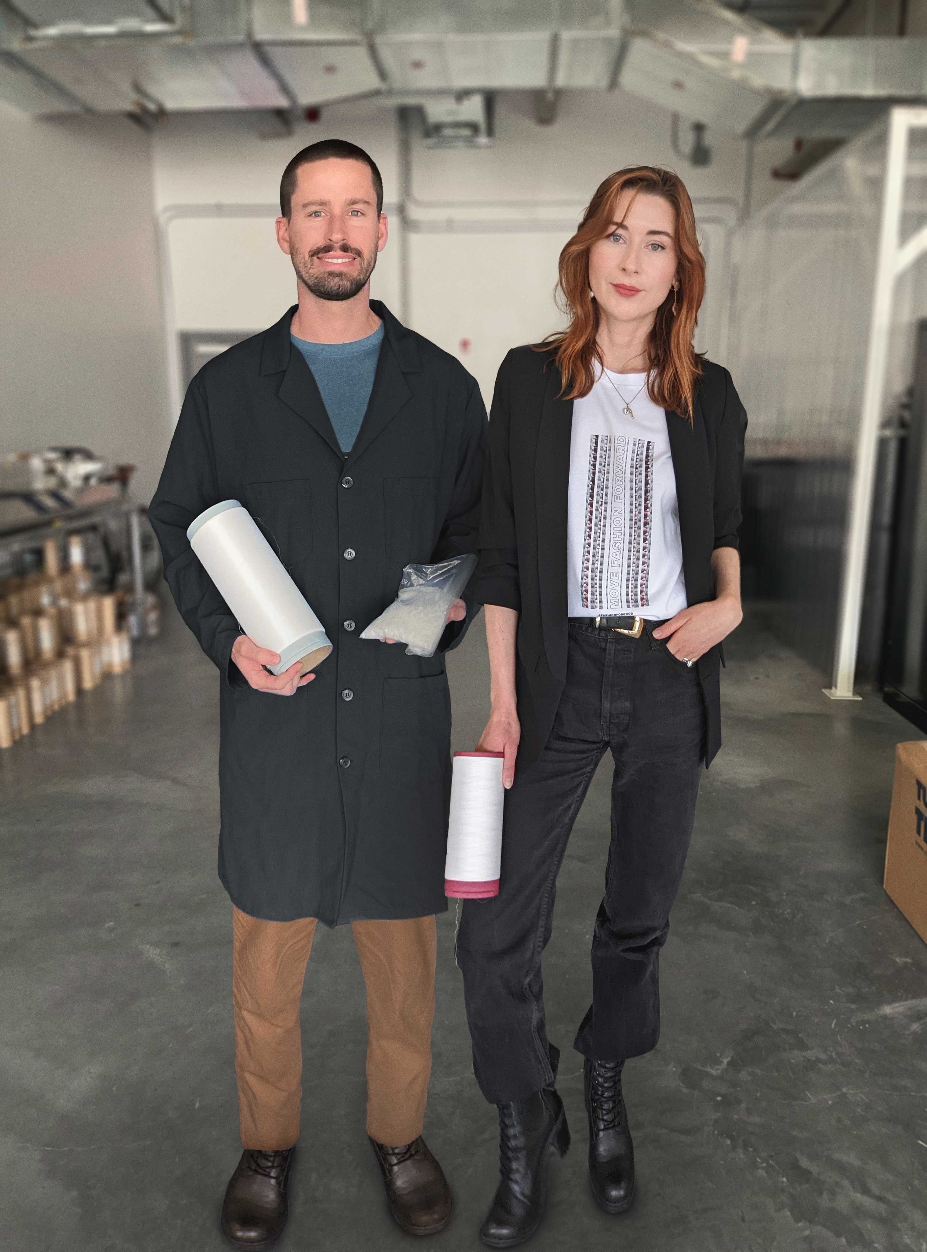 Kintra Fibers co-founders Billy McCall and Alissa Baier-Lentz at their Brooklyn, NY lab
