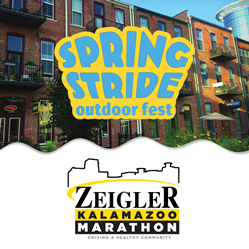 Graphic showing Spring Stride Outdoor Fest logo and Zeigler Kalamazoo Marathon logo