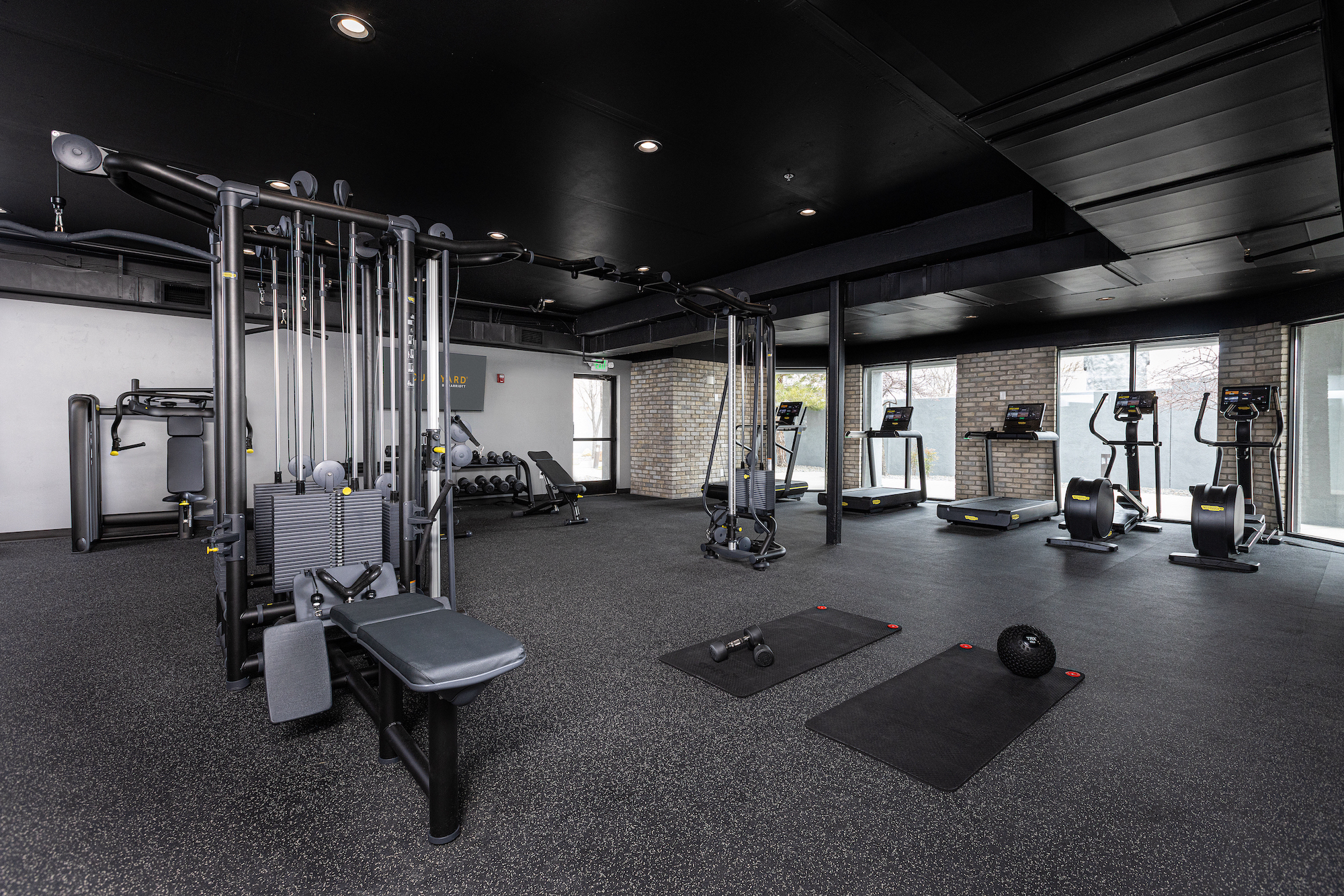 The new UpLift fitness center at the Courtyard by Marriott Reno features Technogym & TRX equipment and Peloton bikes.