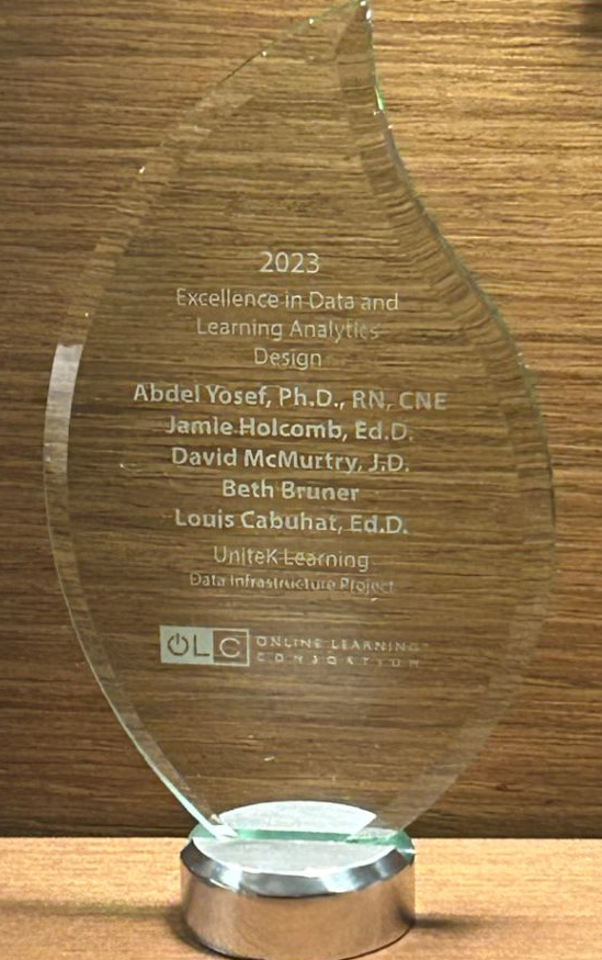 Depicted is the Award of Excellence in Data and Learning Analytics.