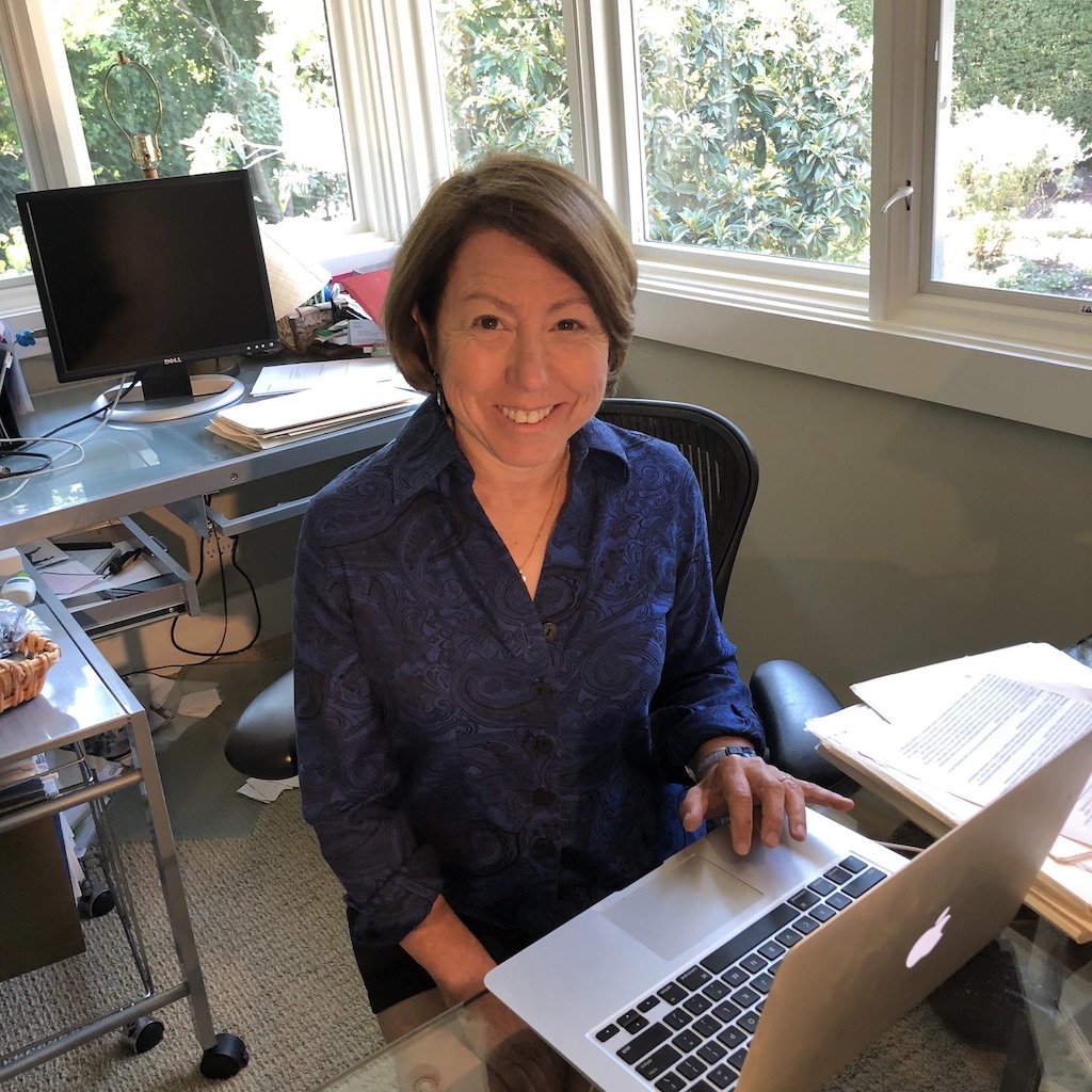 Debra Meyerson in her home office working on her book Identity Theft: Rediscovering Ourselves After Stroke.