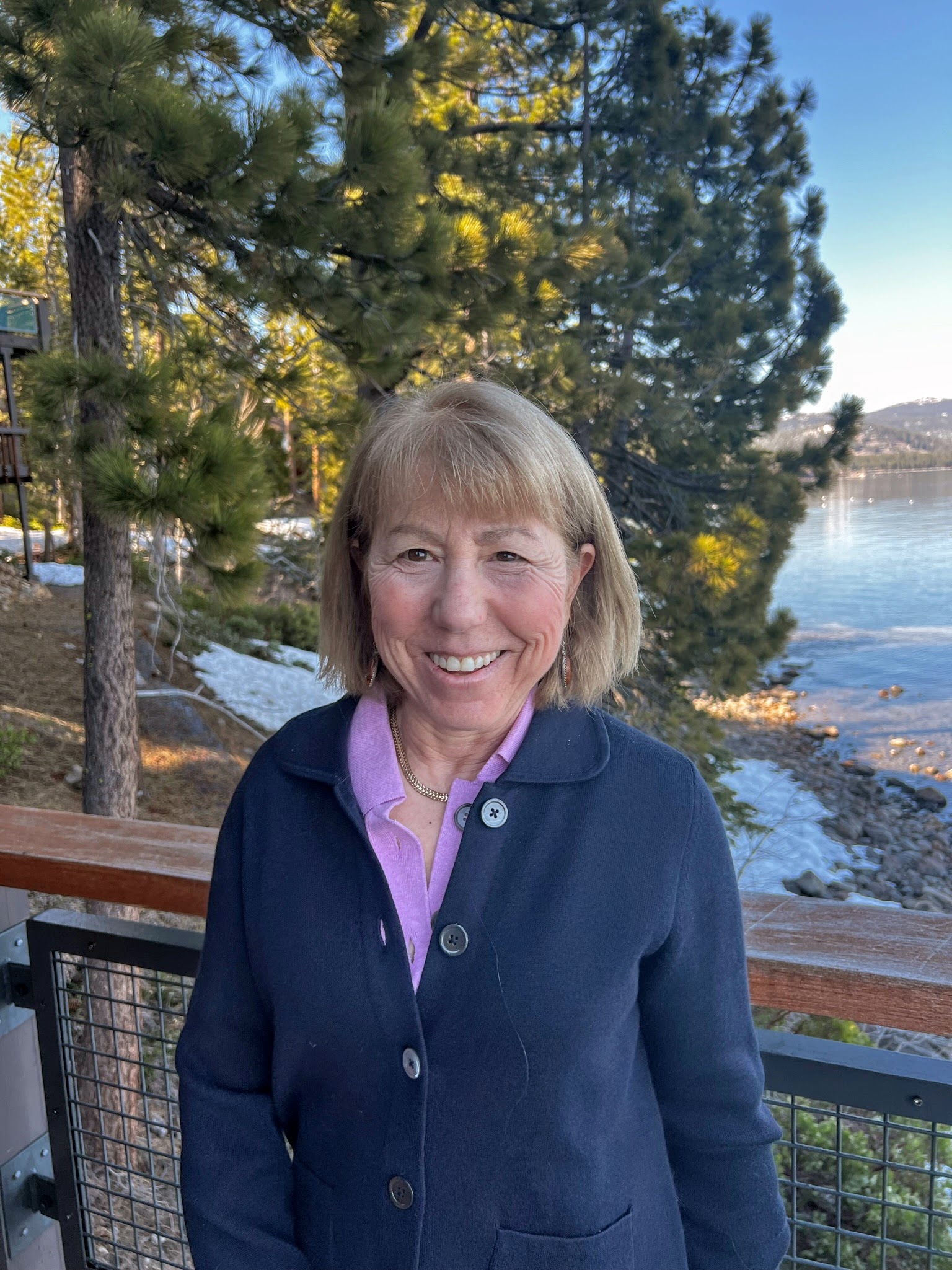 Debra Meyerson, PhD outside her home near Lake Tahoe.