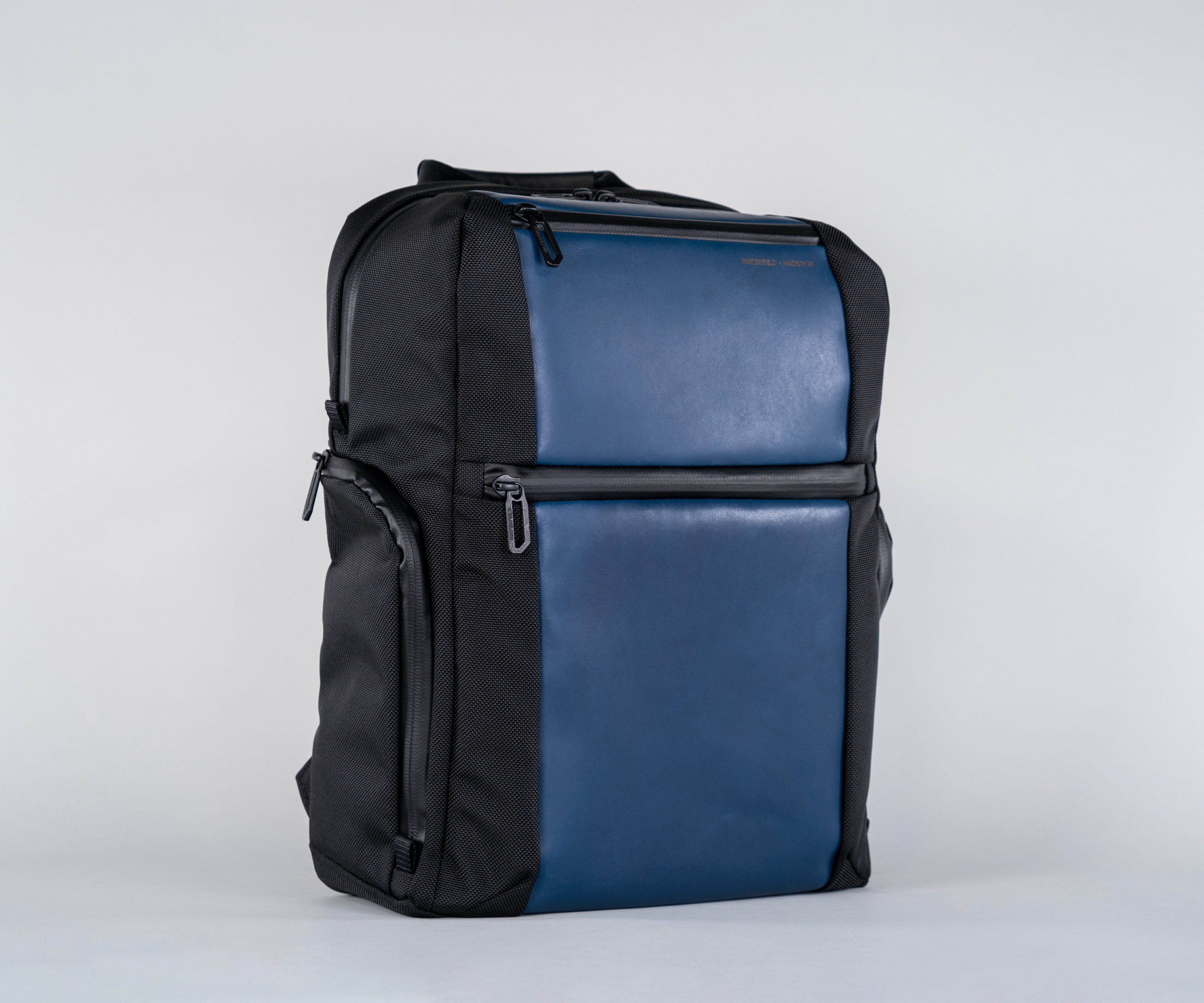 Black ballistic and blue full-grain leather colorway