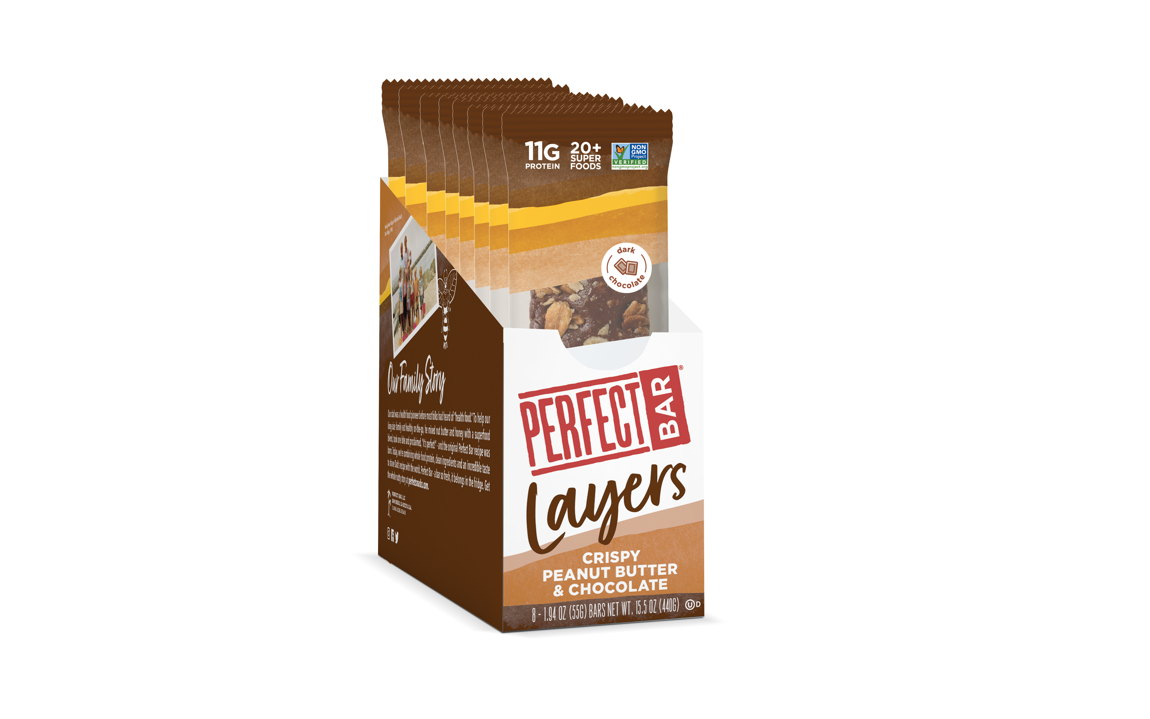 Crispy Peanut Butter & Chocolate Layers: A velvety layer of dark chocolate and 11g of whole food protein
