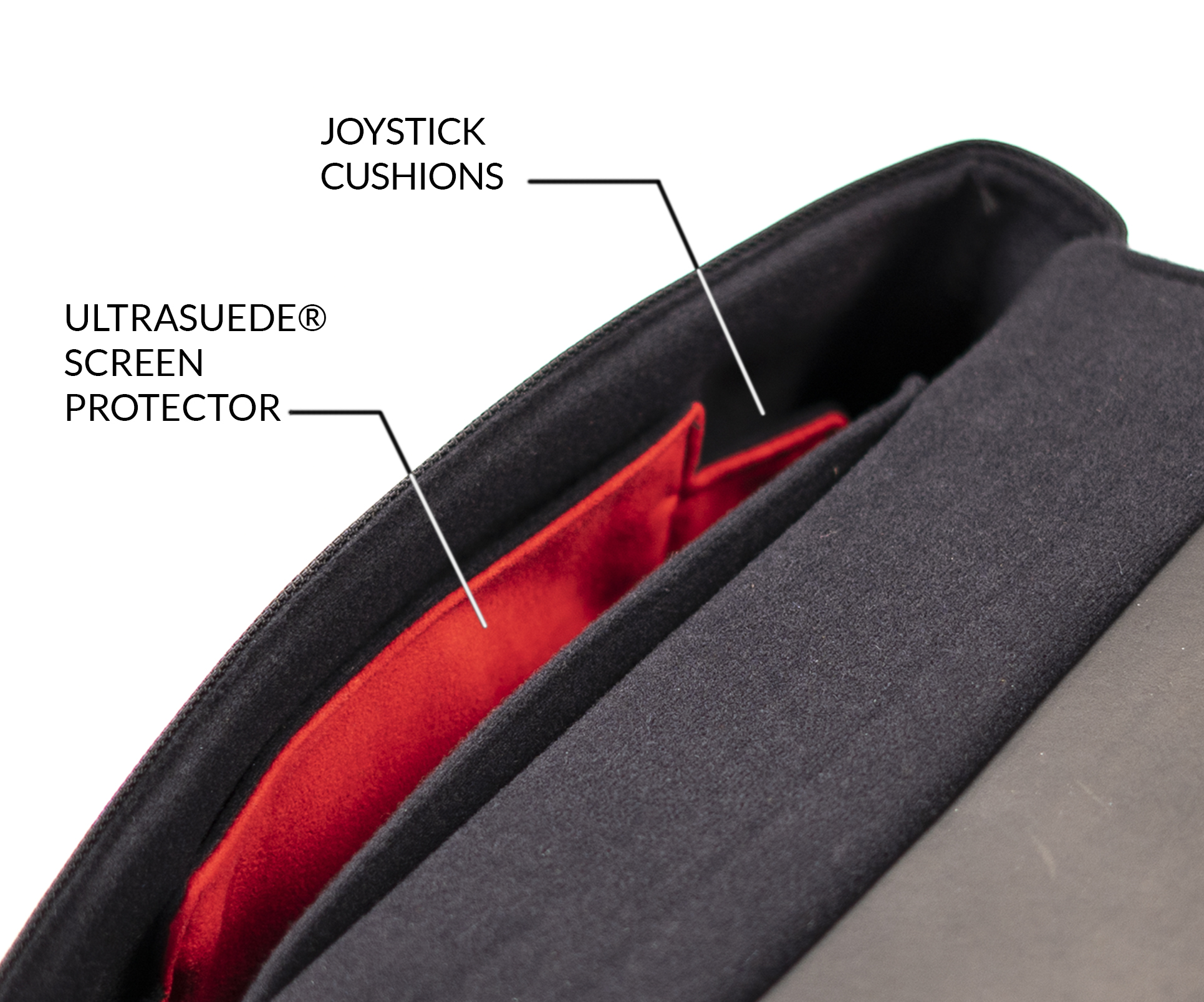 CitySlicker interior with Ultrasuede pocket and joystick cushions