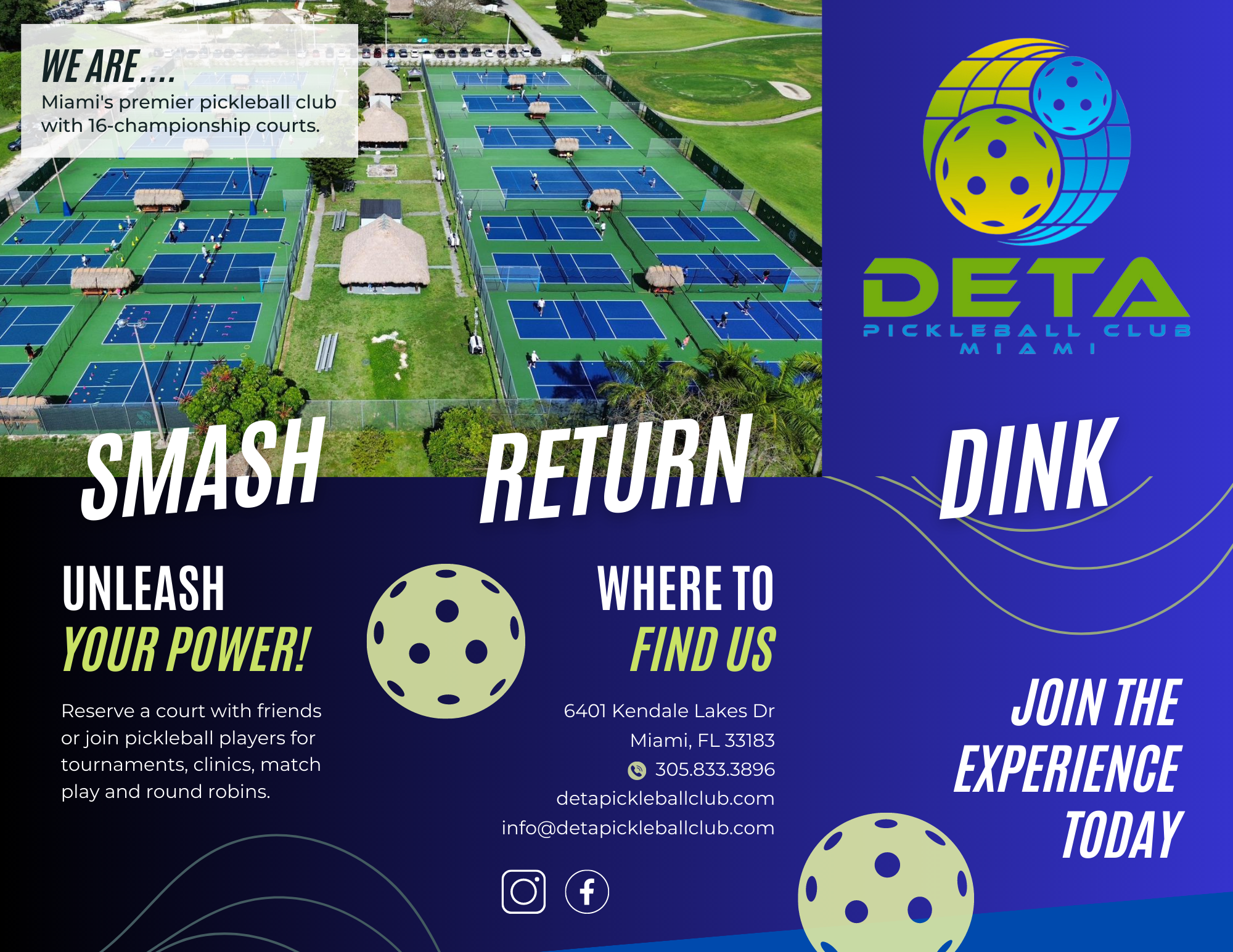 DETA Pickleball Club is the largest pickleball facility in Miami-Dade County with 16 dedicated courts.