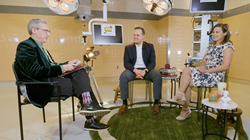 Dr. Adam Schell (center) and Dr. Mara Vucich (right) chat with Medoscopy host Dan Collins regarding their professional and personal lives as Mercy Medical Center's monthly talk show continues.