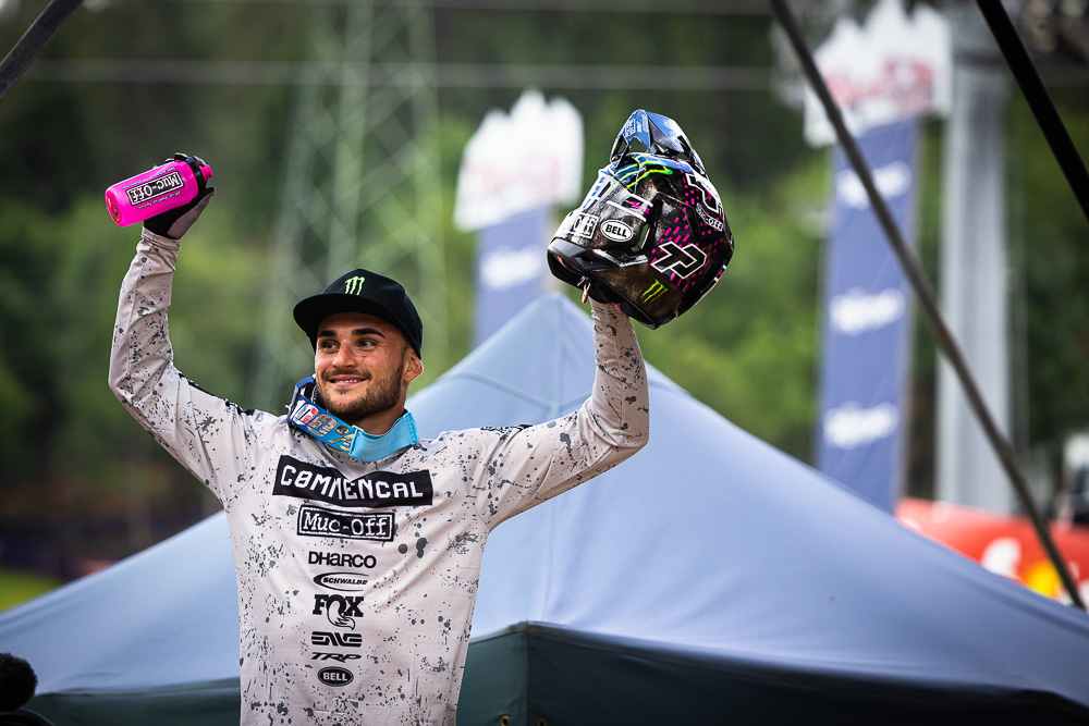 Monster Energy's Thibaut Daprela Returns to Podium with Third Place in the Elite Men's Division at the UCI Downhill Mountain Bike World Cup in Val di Sole, Italy