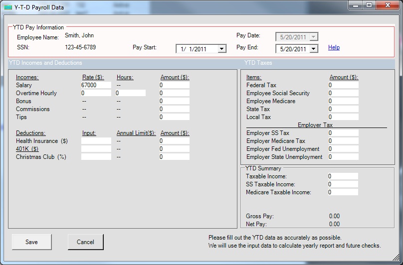 Add Year To Date Payroll