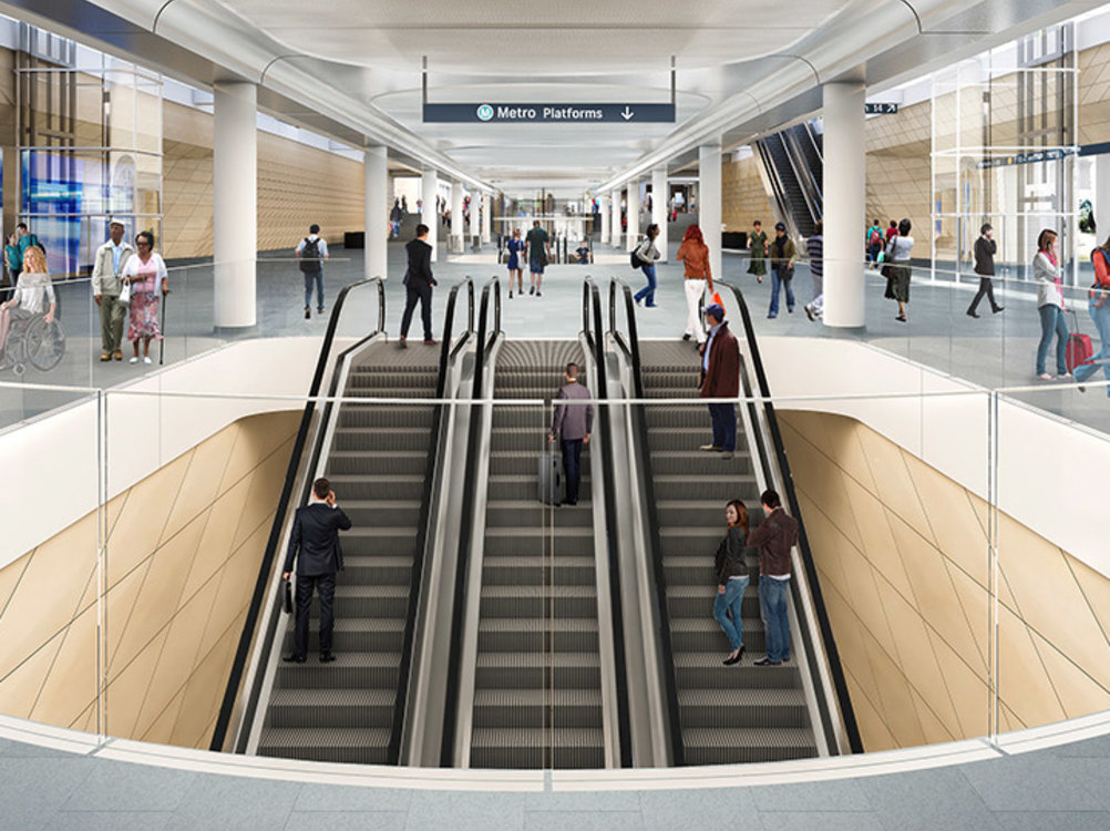 Durable concrete structures required: Built 27 m (90 feet) below the Central Station tracks and above the new metro platforms, the Central Walk will help meet a doubling of passenger traffic.
