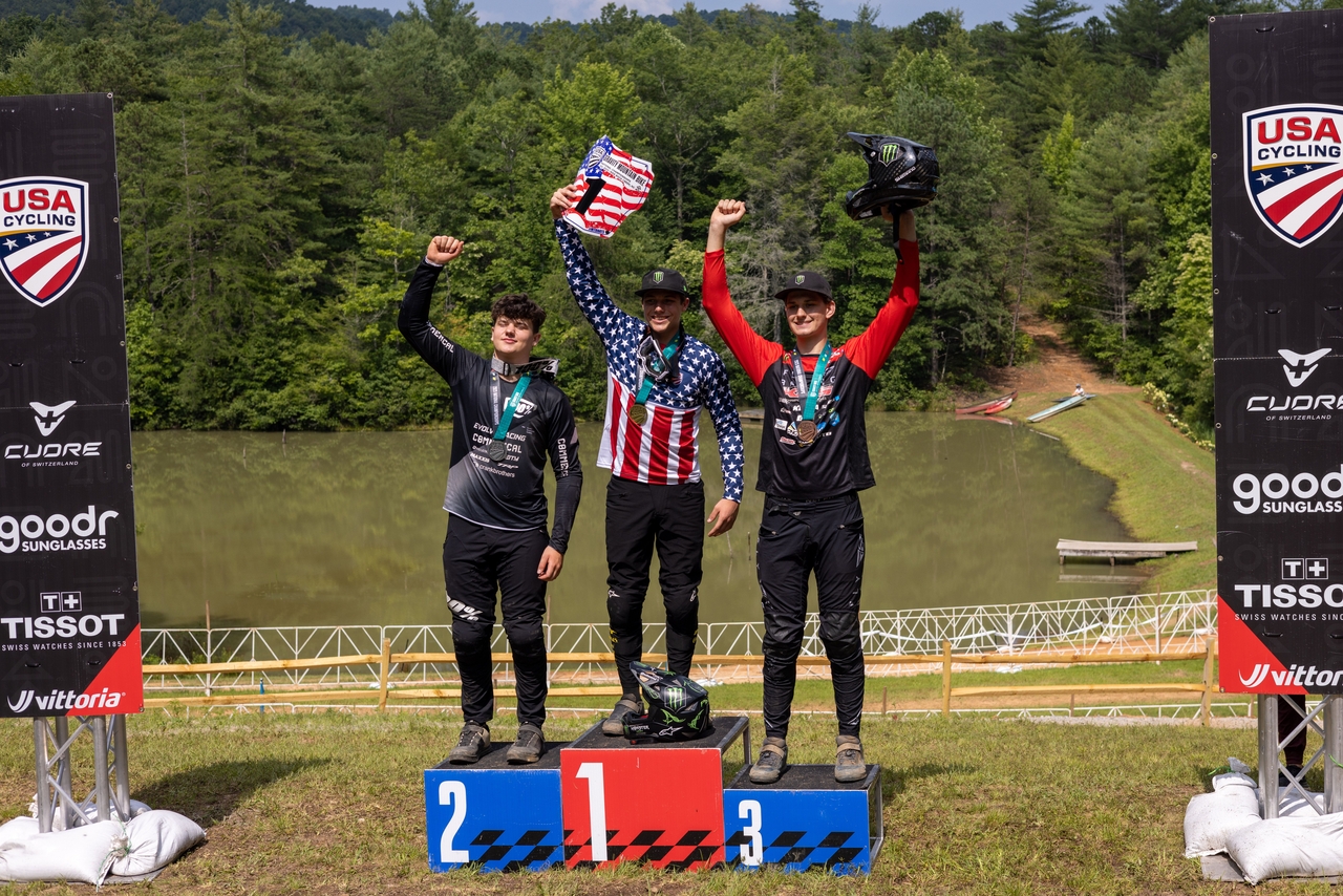 Monster Army’s Ryan Pinkerton Wins the Jr. Men’s DH followed by Monster Army's Nate Kitchen in 3rd at the 2023 USA Gravity Mountain Bike National Championships in Rock Creek, North Carolina