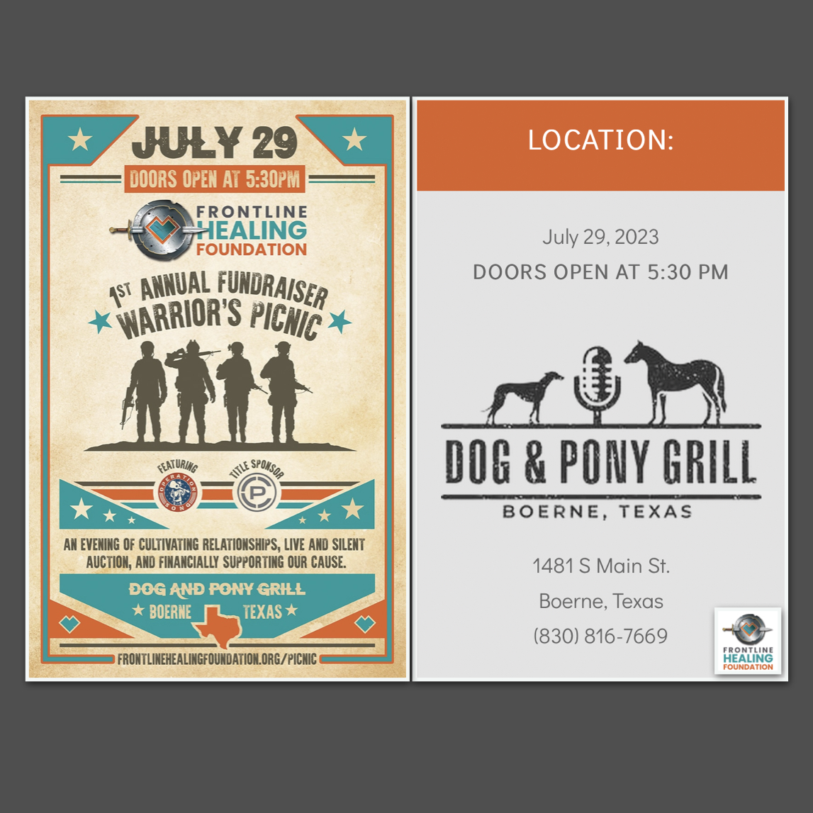 The Frontline Healing Foundation announces that it will host their First Annual Warriors Picnic in partnership with Operation Song on Saturday, July 29, 2023, at the Dog & Pony Grill.