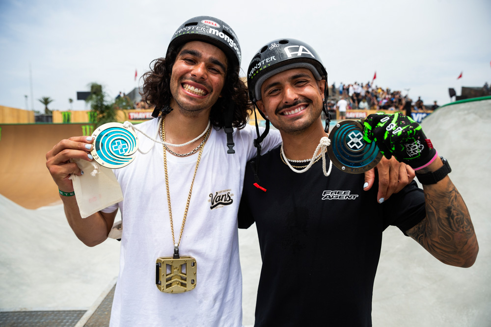 Monster Energy's Kevin Peraza Wins Gold and Teammate Daniel Sandoval Wins Bronze in BMX Park Best Trick at X Games California 2023 in Ventura, California