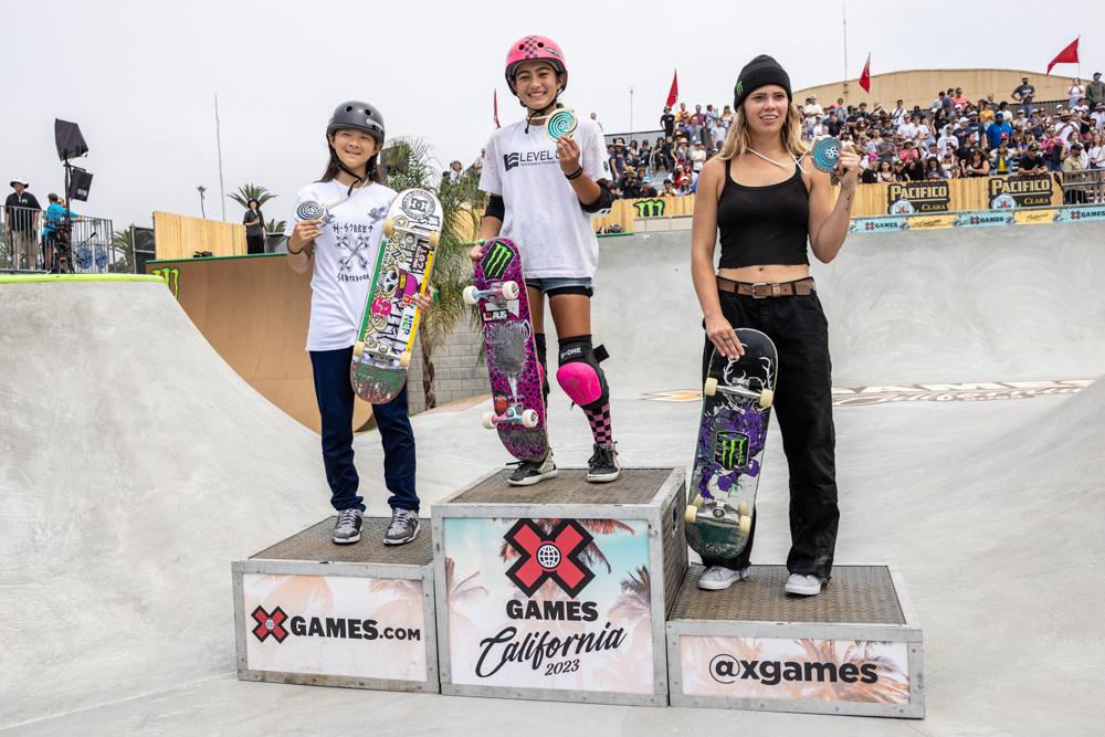 Monster Energy's Arisa Trew Wins Gold and Grace Marhoefer Takes Bronze in Women's Skateboard Park at X Games California 2023 in Ventura, California