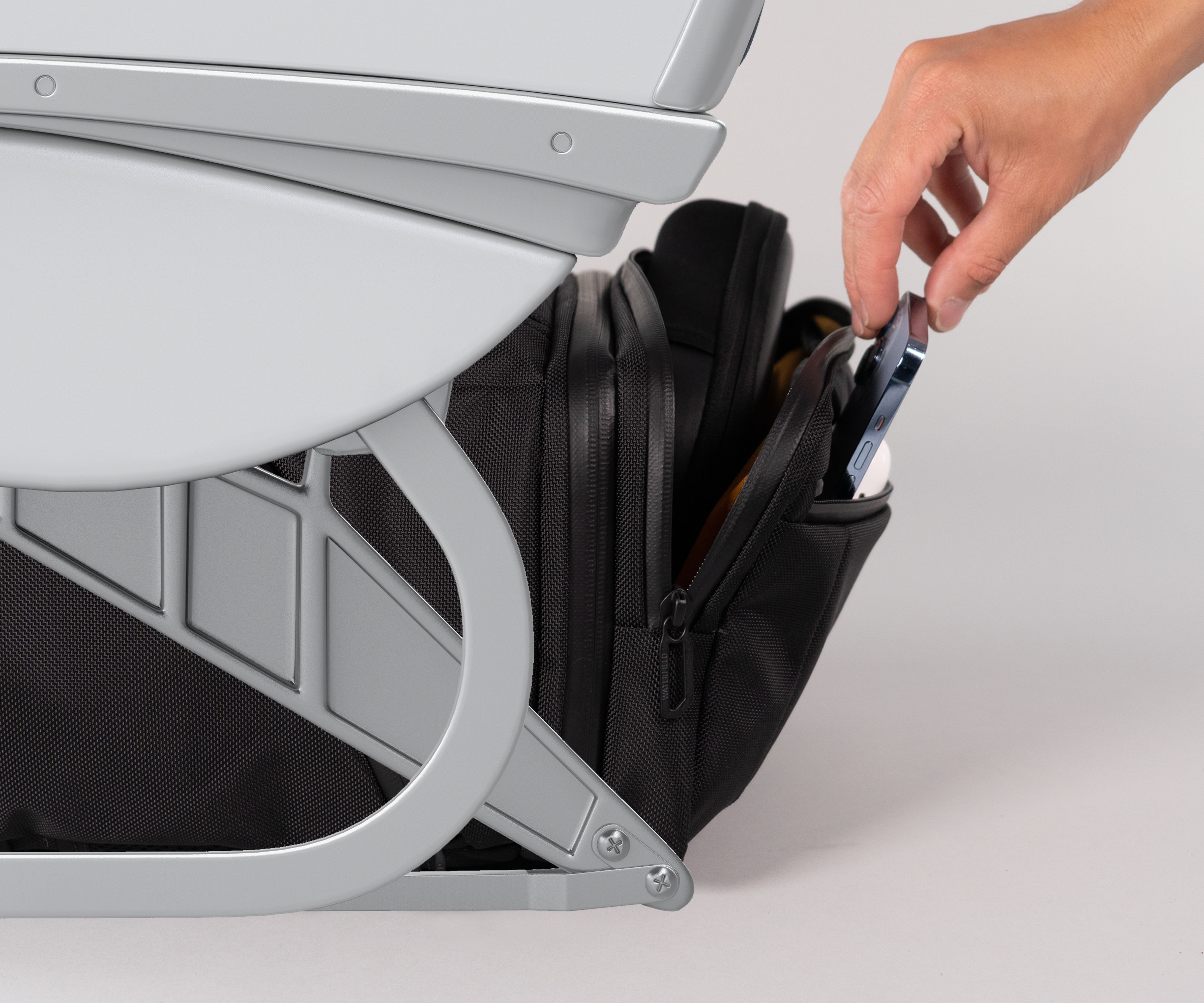 Easy access to top pockets when under an airline seat